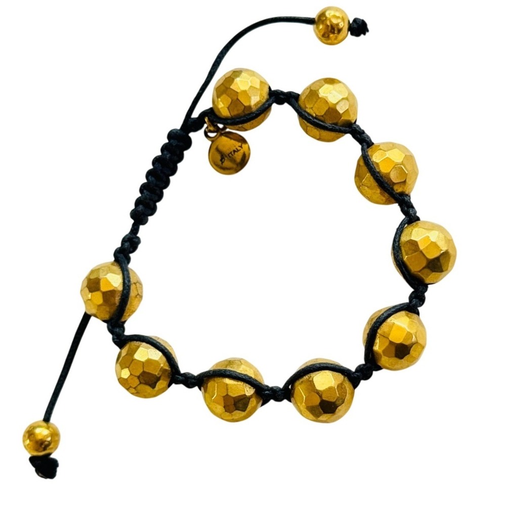 B Bronzo Bronze Italy ball Metal Bracelet Hammered Statement Gold Tone Modernist